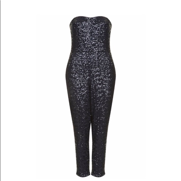 Topshop Black Sequin Bandeau Jumpsuit - Picture 8 of 8
